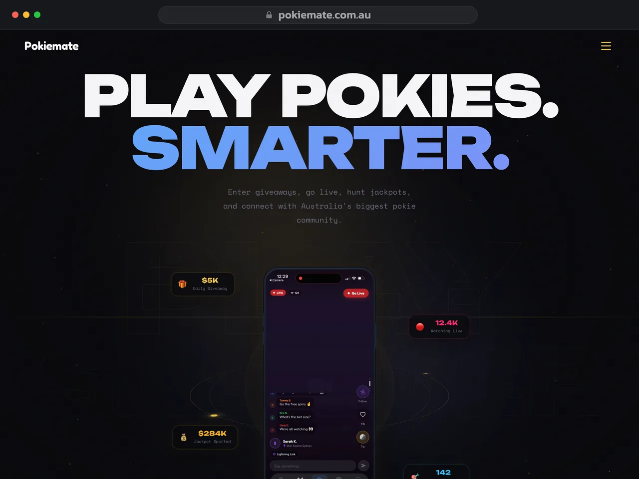 Pokiemate website with the live app on a phone